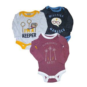 Harry Potter Unisex 0-3 Months Long Sleeve Bodysuit Lot Wizarding World Baby